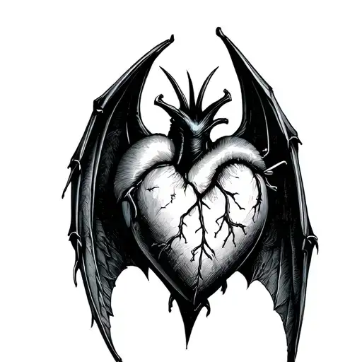 Heart With Bat Wings Spread Wide