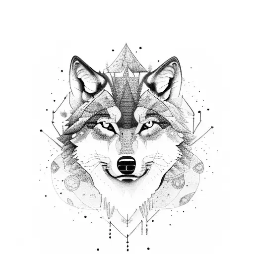 An Intricate Watercolor Design Featuring A Pack Of Wolves In A Mystical Forest