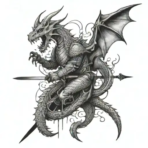 The Dragon That Protects The Girl From The Knight Holding A Sword