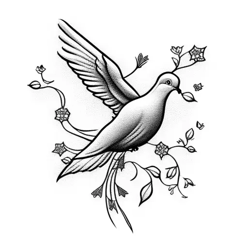 Dove With Flowers Straight Line
