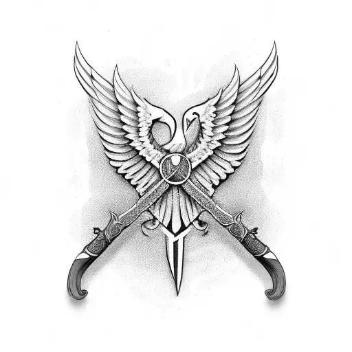 Antique Sword With Eagle Wings Behind It