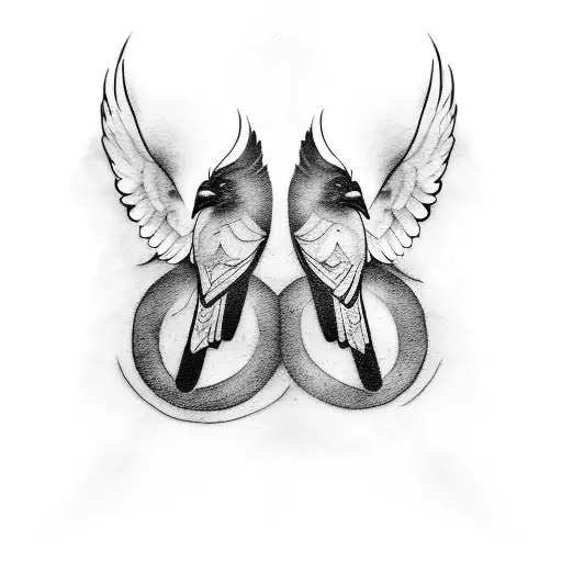 Odin's Two Ravens In Dark Clouds Tattoo On A Hand