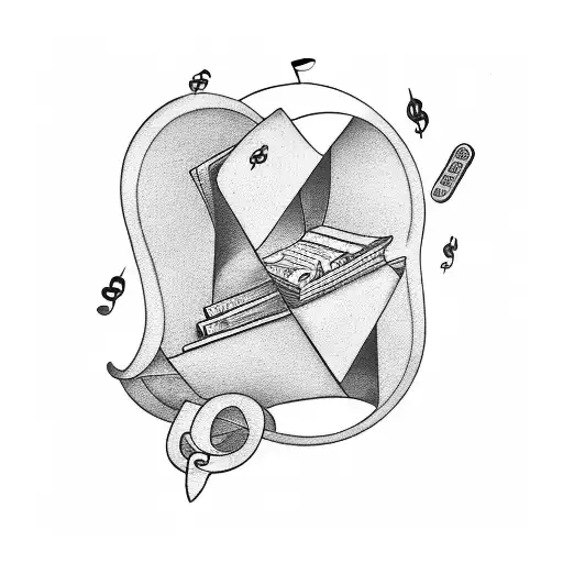 A Music-inspired Tattoo Incorporating Elements Of Money And Books