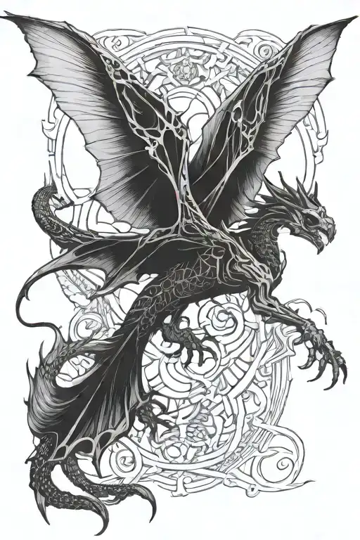 Ethereal Gothic Spiritual Dainty Dragon Flying With Skeleton Wings