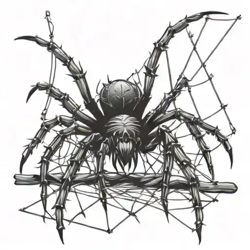 A Gothic Cybersigilism Spider Crawling On A Barbed Wire Fence