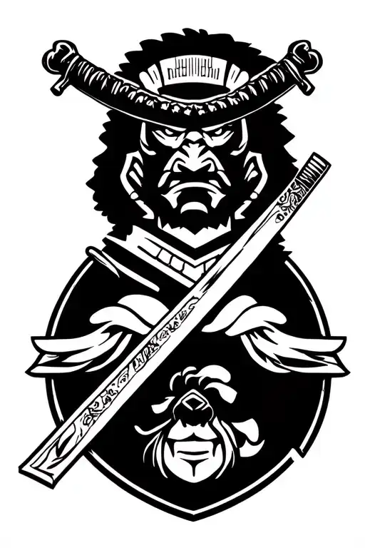 Japanese Oda Clan Crest With A Katana And A Samurai