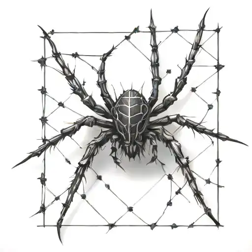A Gothic Cybersigilism Spider Crawling On A Straight Barbed Wire Fence