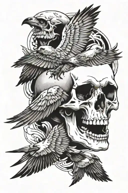 Skull And Crows Flying