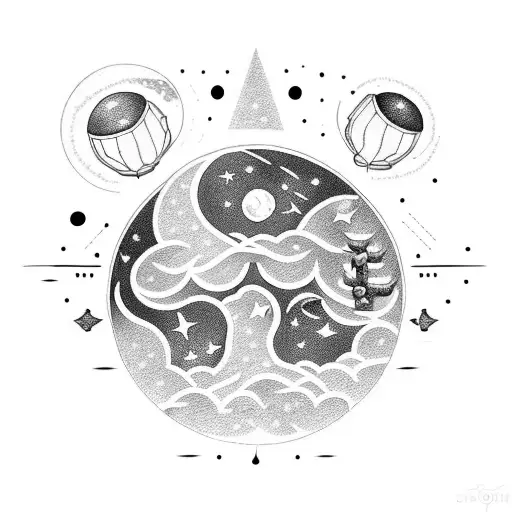 Moon With Lanterns In A Constellation Of Stars