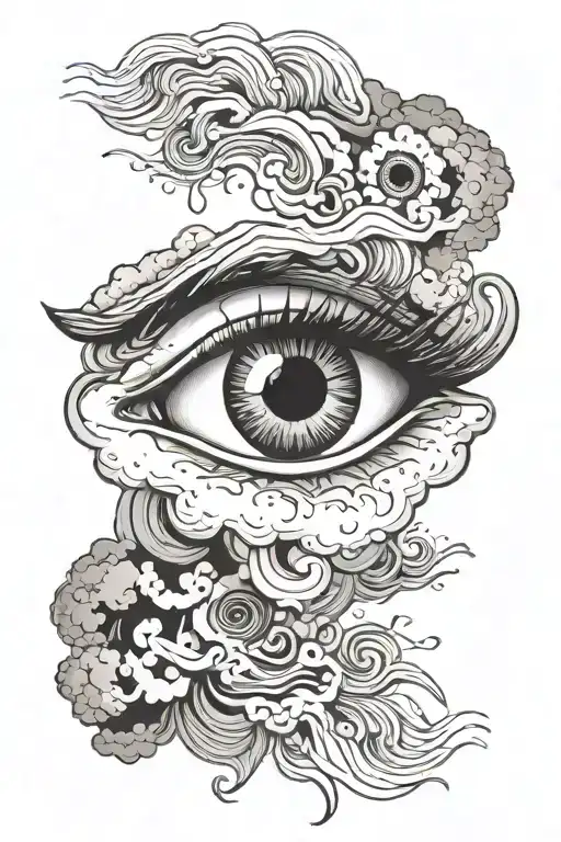 Eye In A Cloud Background With Streaks Of Light