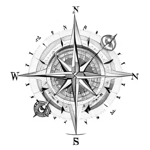 Compass From Old Map With Sun Rays Coming Out The Top