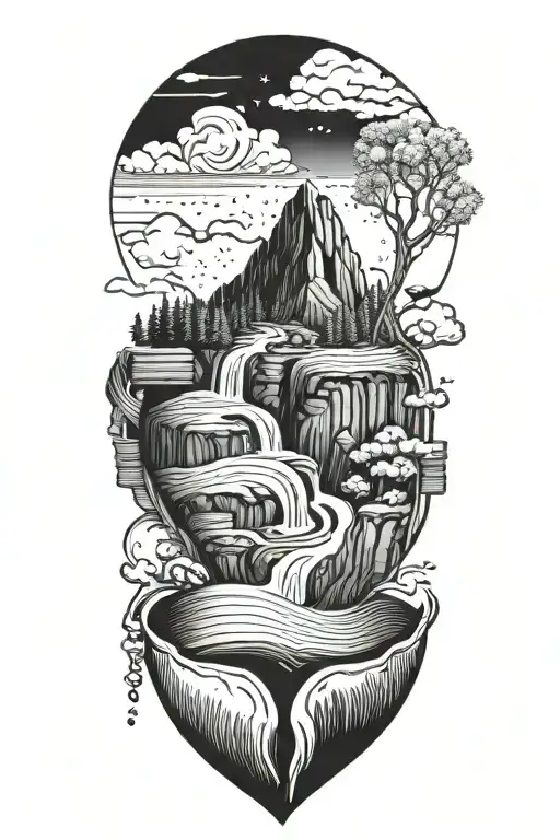 Mountains In A Human Heart With A Book Stack Waterfall