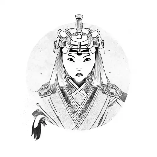 A Samurai Who Stands Behind A Woman In A Kimono And Cuts Off Her Head