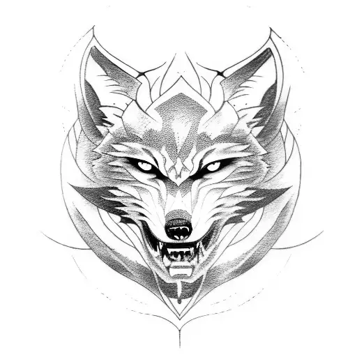 Half Oni Mask Half Wolf And Dragon Wrapped Around Them