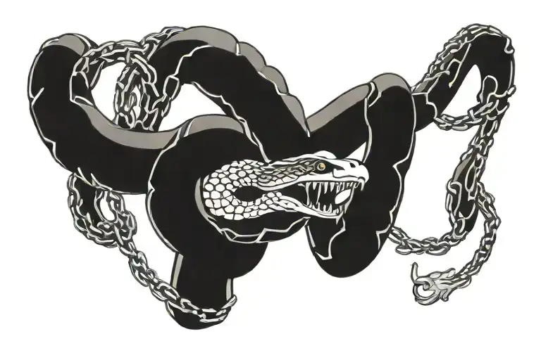Snake Wrapped Tightly Chains Breaking And Bursting