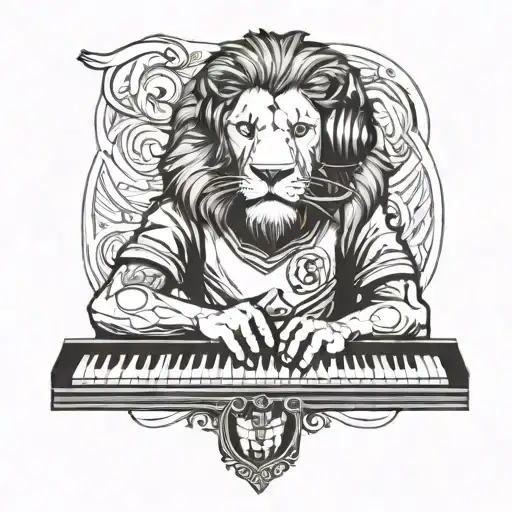 A Lion Wearing A Soccer Jersey Playing A Piano With A Gaming Headset On