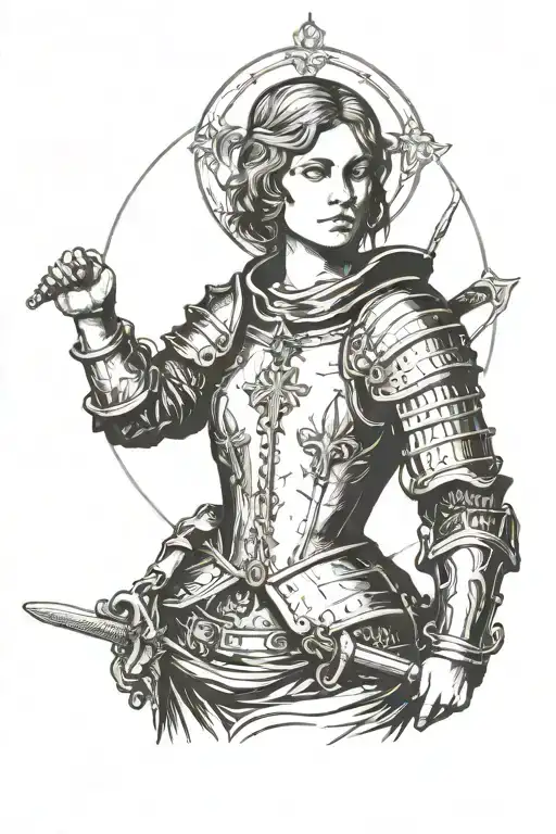 Bust Portrait Of Joan Of Arc With A Sword And A Halo