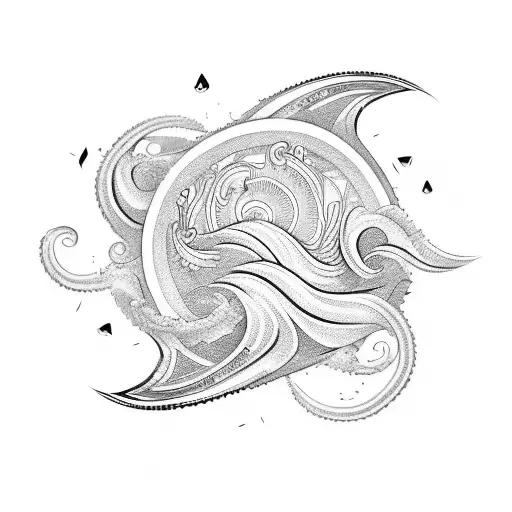 A Stylized Wave With Money Symbols Integrated Into The Design