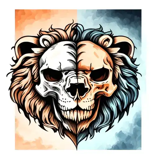 Half Human Skull Half Lion Face Color