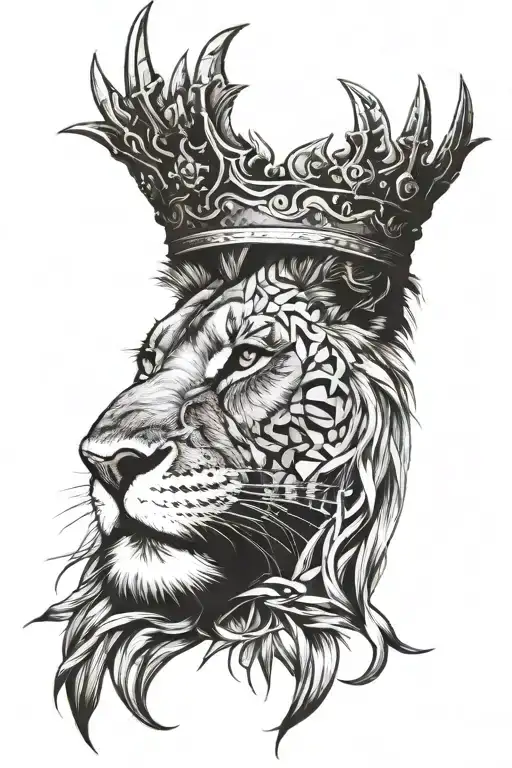 Realistic Lion With Jesus Like Crown Of Thorns And Cross Covering Eye