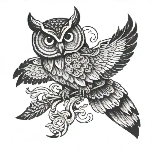 Cross Tattoo With Owl Flying