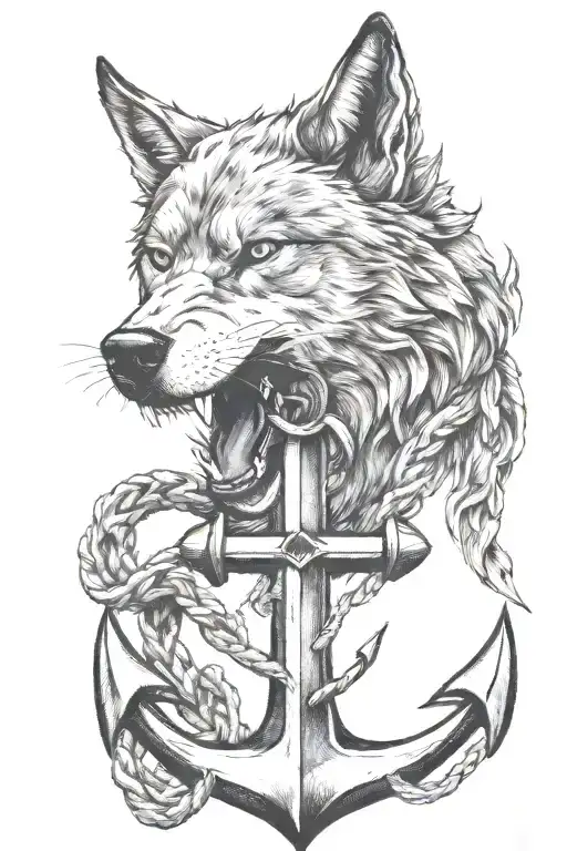 Anchor And Wolf Growl Aggressive Defending Powerful Pain