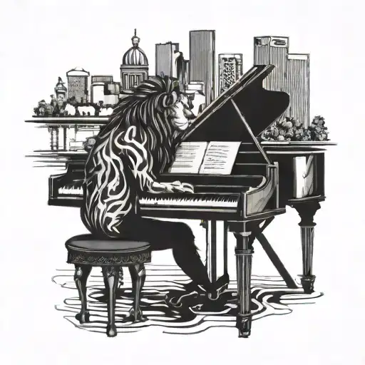 A Lion Playing A Piano In A Moscow Skyline Setting