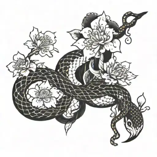 Only Three Japanese Faces Of Sakura And A Snake
