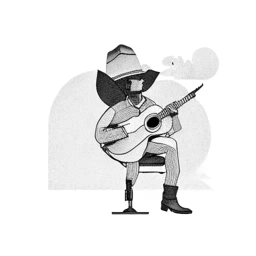 Acoustic Guitar With Old Microphone And Cowboy Hat
