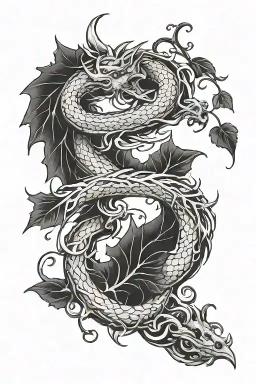 Dragon With Libra And Morning Glory Vine Intertwined