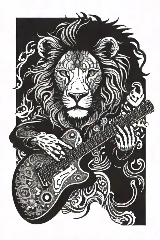 Psychedelic Gothic Lion Playing A Guitar