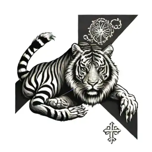 Cross Surrounded With Bible Verse And A Tiger