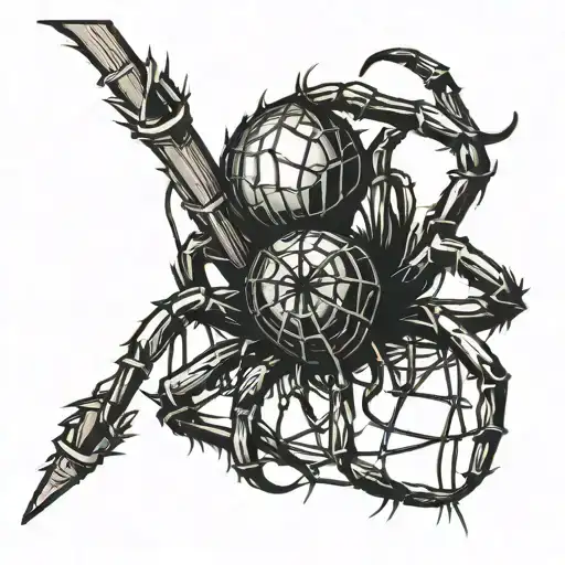 A Gothic Cybersigilism Spider Crawling On A Barbed Wire Fence