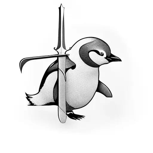 Pop Art Style Of Penguin Holding A Sword