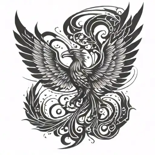 A Cyber-security Themed Tattoo Featuring A Phoenix Rising From Binary Code