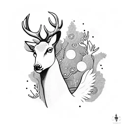 A White Deer Being Light Up By The Lights Under An Ovni