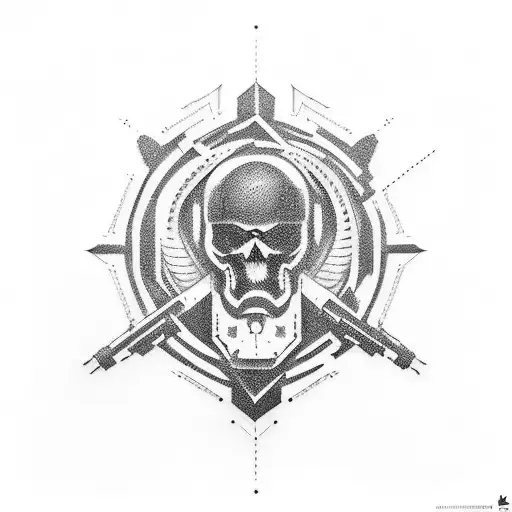 A Tattoo Design Combining Elements Of Military Equipment And Video Game Characters