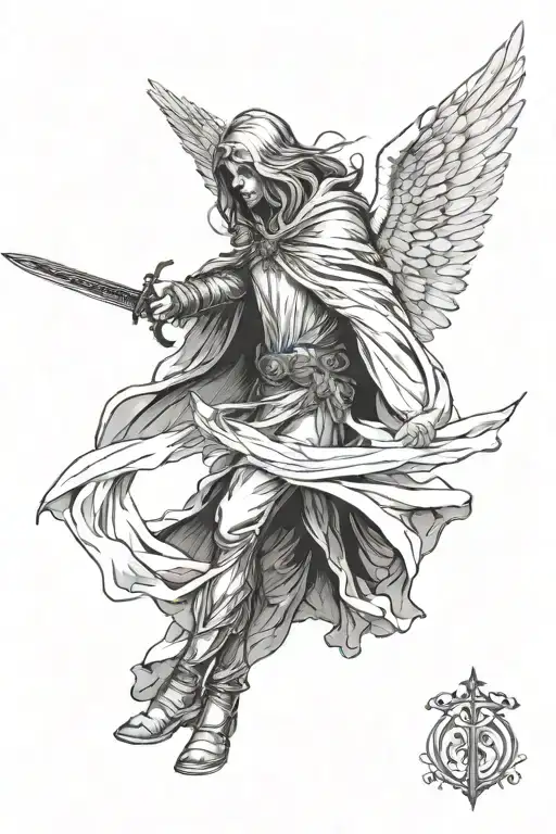 Realistic Cloaked Angel With Sword Down The Middle