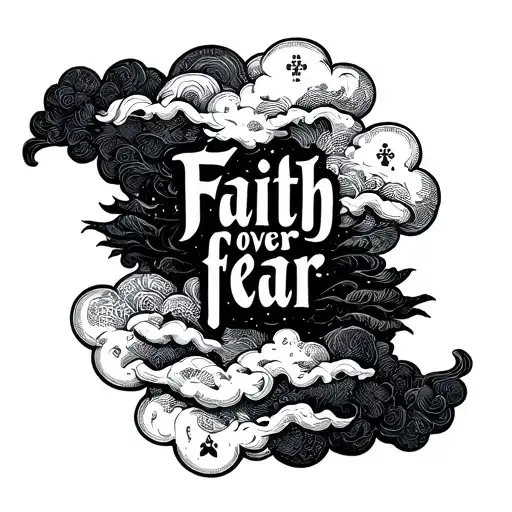 Faith Over Fear With Clouds Surrounding And Cards Forming The Shape