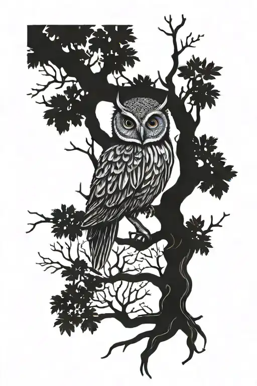 Tree Of Life With Small Owl In The Branches
