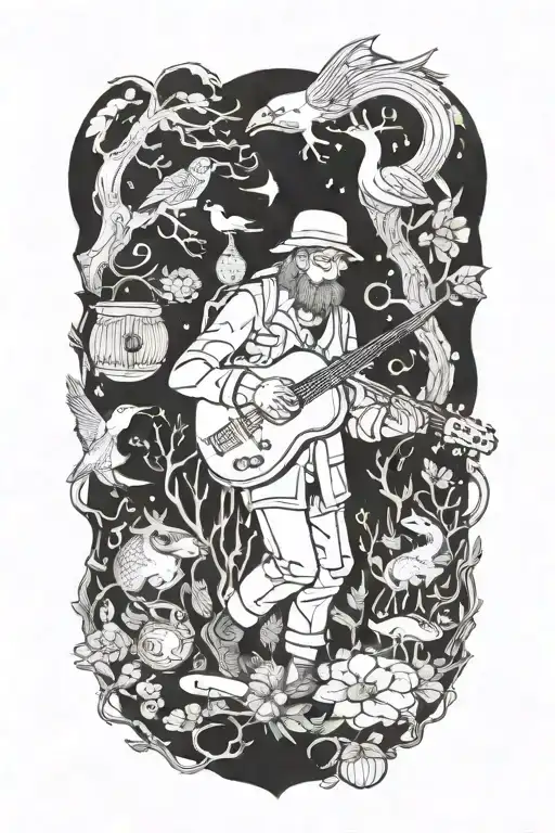 An Explorer Discovering A Magical Forest Filled With Musical Instruments And Wow Creatures