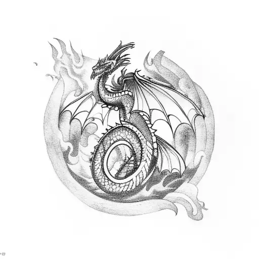 Dragon Flying Out Of A City On Fire