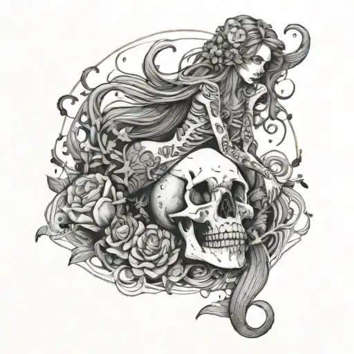 Combine The Concept Of A Skeleton With A Mermaid In A Hauntingly Beautiful Way