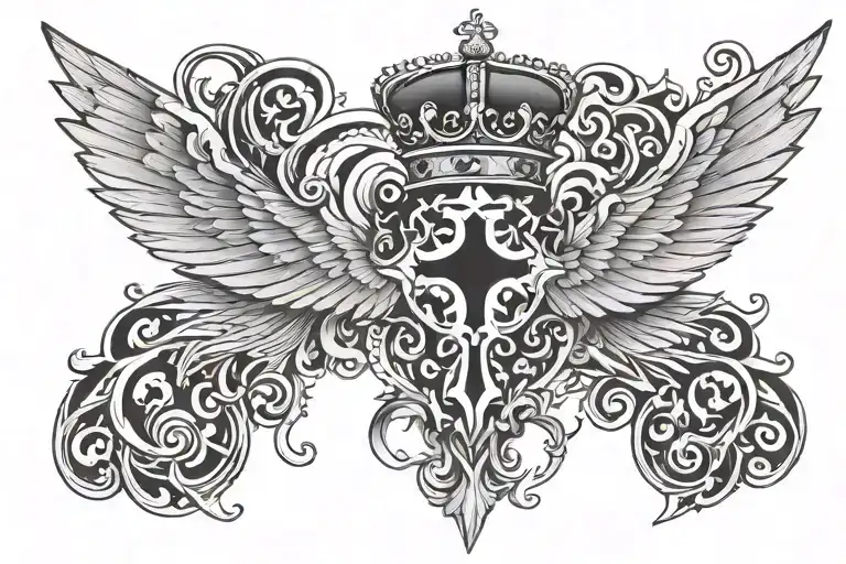 Cross With Wings And Crown On The Throat Geosymtric