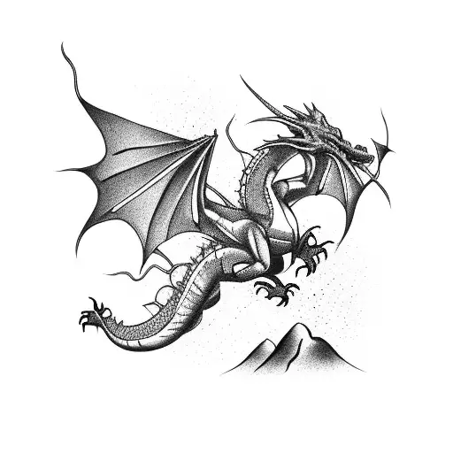 Dragon Flying Out Of A Modern City On Fire