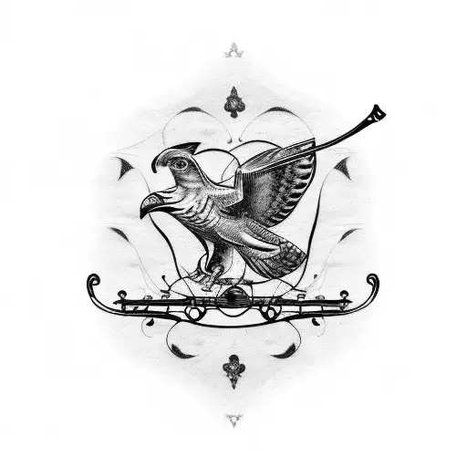 A Tattoo Design Combining A Violin And A Hawk Symbolizing Your Love For Music And Travel