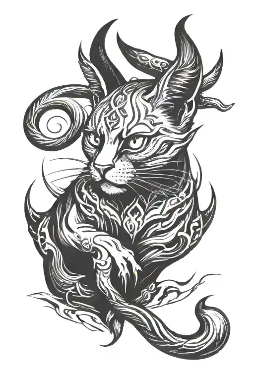 Lucifer Cat With Horns And Fangs Looking Forward