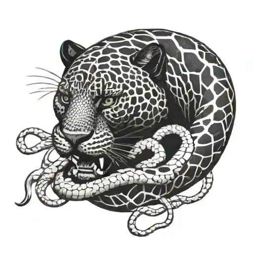 Panther Eating Snake