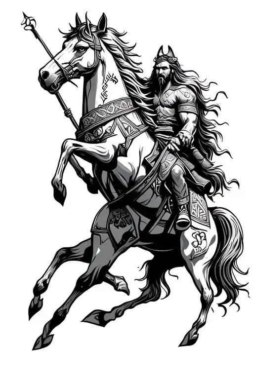 Nordic Themes And Odin Riding Sleipnir