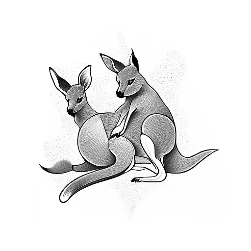 A Stylized Blackwork Tattoo Of A Kangaroo Surrounded By Native Australian Plants